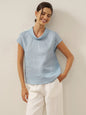 100% Linen Cap Sleeve Soft-Fold Collar Top YVONNE