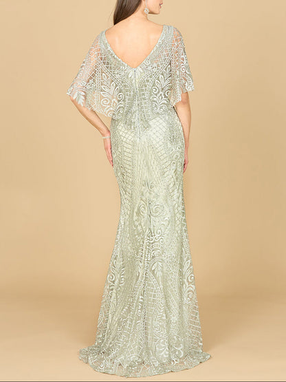 Lara 29673 - Cape Sleeve Mermaid Gown