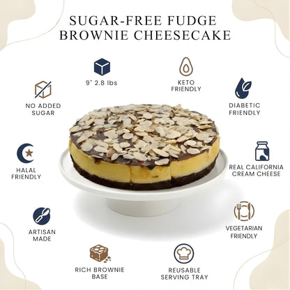 Andy Anand Fudge Brownie Cheesecake (9-inch, 2.8 lbs) | Halal & Sugar-Free Option | Local SoCal Bakery
