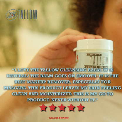 Unscented Tallow Cleansing Balm | Natural Makeup Remover & Deep Moisturizing Cleanser | Grass-Fed Beef Tallow with Castor Oil