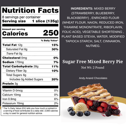 Andy Anand Sugar-Free Mixed Berry Pie (2.6 lbs) | Sugar-Free & Keto Pie | Local SoCal Bakery
